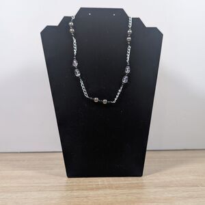 Silver Tone Chain Necklace Purple AB Glass Beads 18 Inch Minimalist
